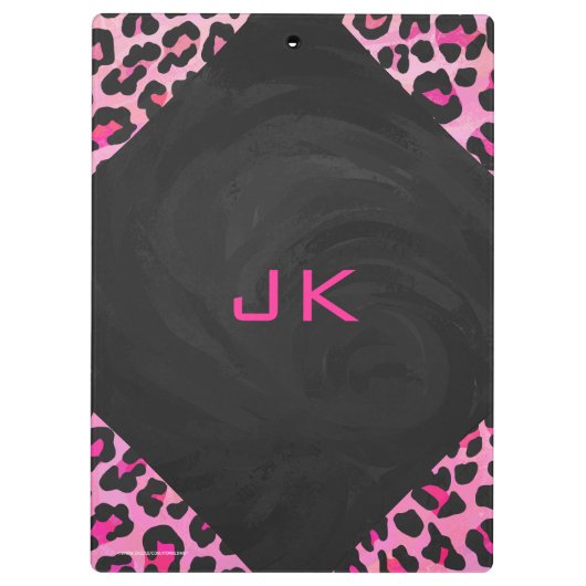 Monogram luipaard zwart-wit en warmroze afdrukken klembord (Achterkant)