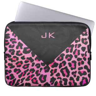 Monogram luipaard zwart-wit en warmroze afdrukken laptop sleeve