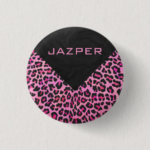 Monogram luipaard zwart-wit en warmroze afdrukken ronde button 3,2 cm