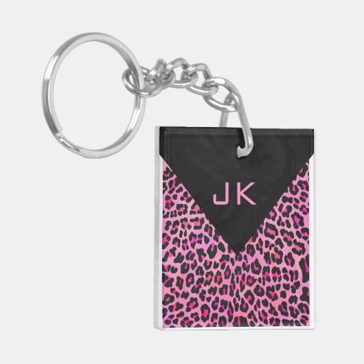Monogram luipaard zwart-wit en warmroze afdrukken sleutelhanger (Voorkant Links)
