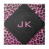 Monogram luipaard zwart-wit en warmroze afdrukken tegeltje (Voorkant)
