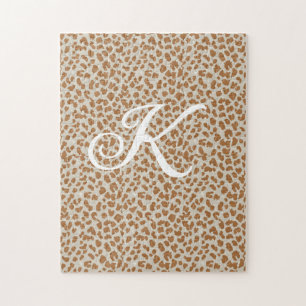 Monogram luipaardhuid lichtbruin patroon naam laat legpuzzel