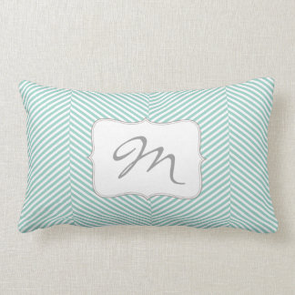 Monogram lumbale kussen - aqua herringbone-patroon