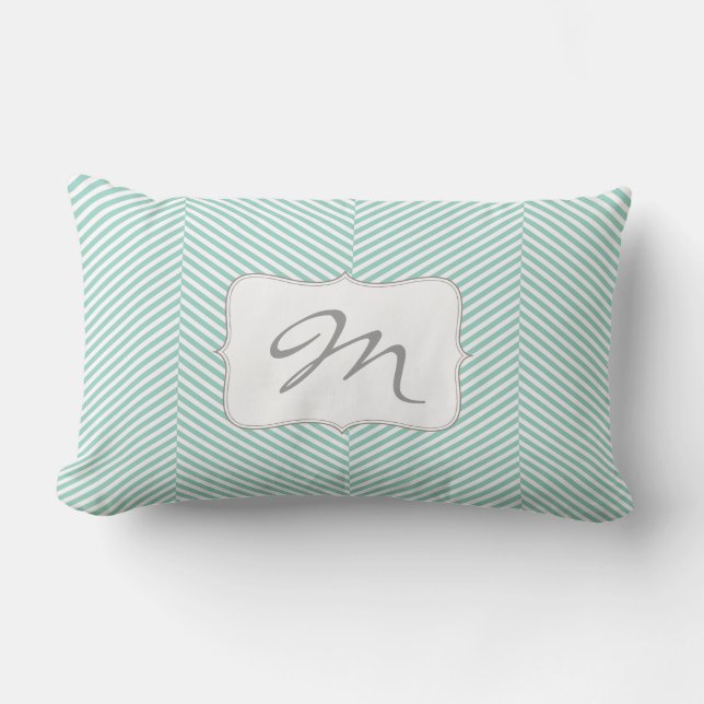 Monogram lumbale kussen - aqua herringbone-patroon (Voorkant)