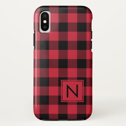 Monogram Lumberjack Red Black Buffalo Case-Mate iPhone Case (Achterkant)