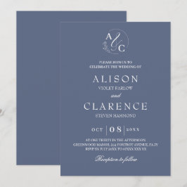 Monogram Luxe Blauwe Huwelijk Kaart