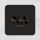 Monogram Luxe Trendy Esthetisch Goud Zwart QR Code Vierkante Visitekaartje (Voorkant)