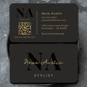Monogram Luxe Trendy Esthetisch Goud Zwart QR Code Visitekaartje