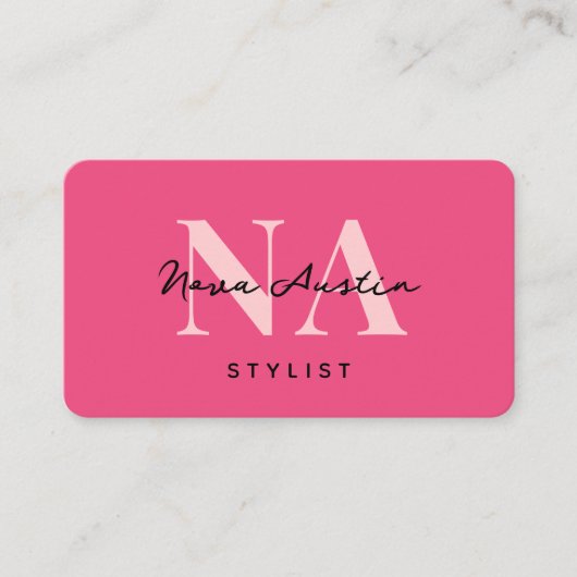 Monogram Luxe Trendy Esthetische Heet Roze QR Code Visitekaartje (Voorkant)