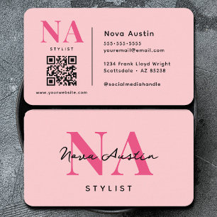 Monogram Luxe Trendy Esthetische Hot Pink QR-code Visitekaartje