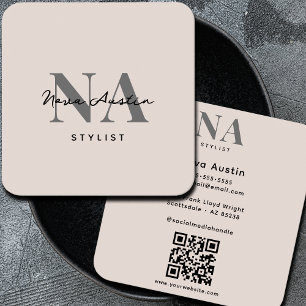 Monogram Luxe Trendy Esthetische Roze QR-code Vierkante Visitekaartje