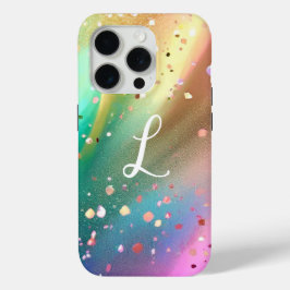 Monogram luxueuze glitter regenboog iPhone 15 pro case