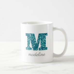Monogram M Aqua Glitter Persoonlijke bug Koffiemok