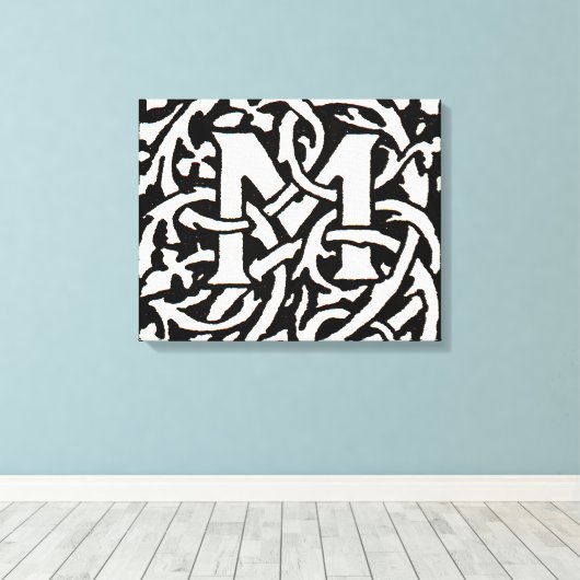 Monogram M Art Nouveau Letter Canvas Afdruk (Insitu (Houten vloer))