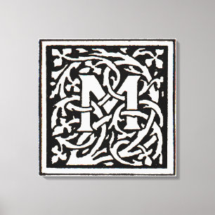  Monogram M Art Nouveau Letter Canvas Afdruk