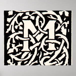 Monogram M Art Nouveau Letter Poster