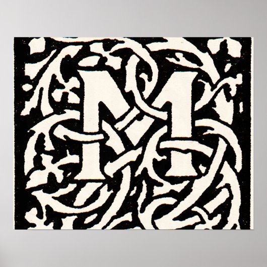 Monogram M Art Nouveau Letter Poster (Voorkant)