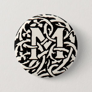  Monogram M Art Nouveau Letter Ronde Button 5,7 Cm