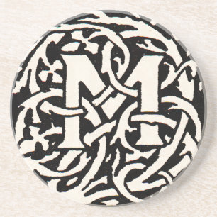  Monogram M Art Nouveau Letter Zandsteen Onderzetter