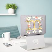 Monogram M Blush Wit Rose Bloemen Waterverf Sticker (Laptop op bureau)