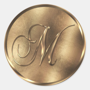 Monogram M Bronze Wedding Invitation Holiday Ronde Sticker