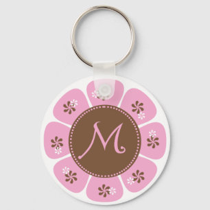 Monogram M bruin en roze Sleutelhanger