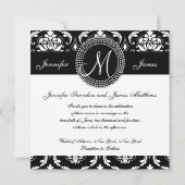 Monogram M Damask Black Wedding Invitations Kaart (Achterkant)