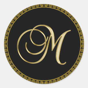 Monogram M, elegant schrift, Ronde Sticker