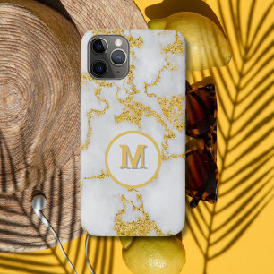 Monogram M Elegant Wit & Goud Marmer Patroon iPhone 11 Pro Hoesje