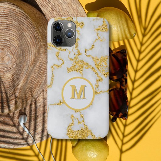 Monogram M Elegant Wit & Goud Marmer Patroon Case-Mate iPhone Case