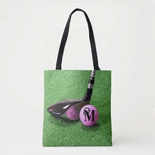 Monogram M Fancy Script Roze Golfbal & Club Draagtas (Voorkant)