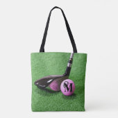 Monogram M Fancy Script Roze Golfbal & Club Draagtas (Achterkant)