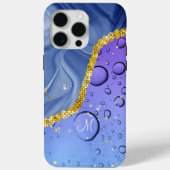 Monogram M Glam Gold Blue & Paarse Druppels Case-Mate iPhone Case (Achterkant)