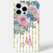 Monogram M Glam Gold Stripes Roze Aqua Rozen Case-Mate iPhone Case (Achterkant)