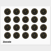 Monogram M Goud en Zwart Damast Bruiloft Seal Ronde Sticker (Vel)