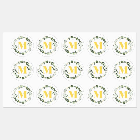 Monogram M in Goud/Citroenen met Bloem Ring Sticke Labels (Vel)