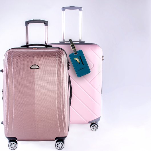 Monogram M kobalt waterverf bloem Bagagelabel