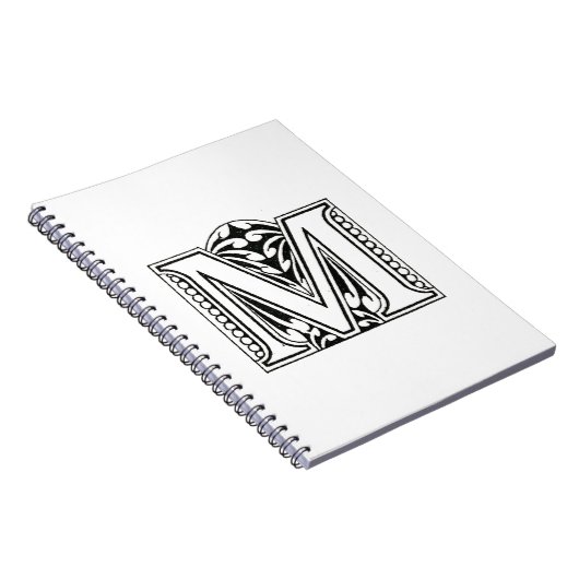 Monogram M, letter M, alfabet M, zwart en wit Notitieboek (Rechterzijde)