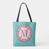 Monogram M Letter met Peony Flower Afbeelding Canv Draagtas (Achterkant)