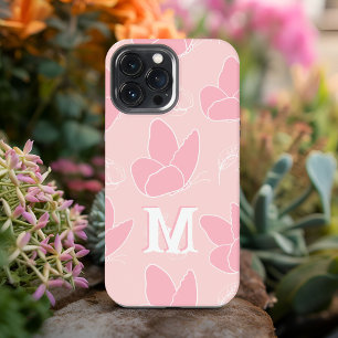 Monogram M Modern Blush & Roze Vlinder Patroon iPhone 13 Pro Max Hoesje