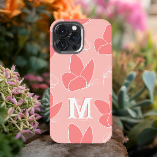 Monogram M Modern Koraal Roze Vlinder Patroon iPhone 13 Pro Max Hoesje