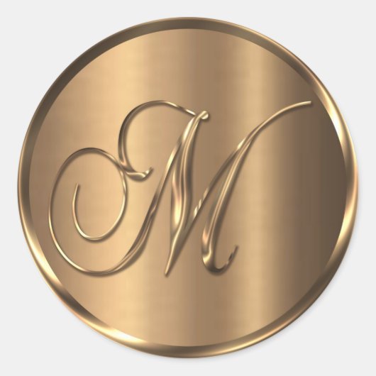 Monogram M NONMETALLIC Bronze Envelope Seal Ronde Sticker (Voorkant)