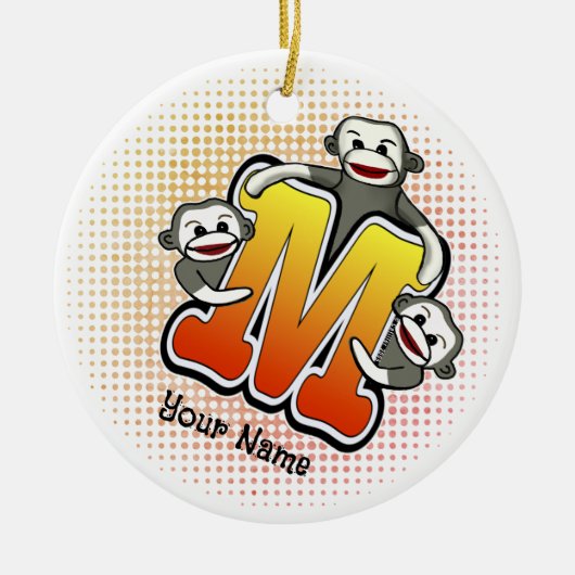 Monogram M Sock Monkey Keramisch Ornament (Voorkant)