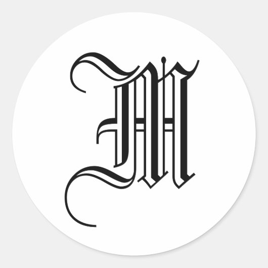 Monogram M Sticker Zwart Wit Oud Engels (Voorkant)