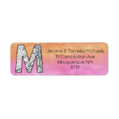 Monogram "M" Tangle Letter Oranje Roze Waterverf Etiket (Voorkant)