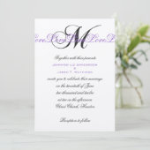 Monogram M Wedding Invitations Paars Silver Kaart (Staand voorkant)