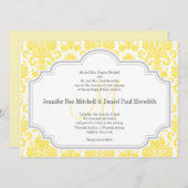 Monogram M Yellow Damask Wedding Invitations Kaart (Voorkant / Achterkant)