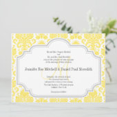 Monogram M Yellow Damask Wedding Invitations Kaart (Staand voorkant)