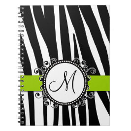 Monogram M Zebra Pattern Green Notebook Notitieboek