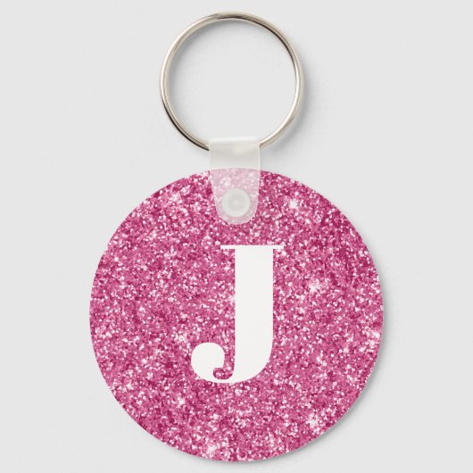 Monogram Magenta Glitter Sleutelhanger (Voorkant)
